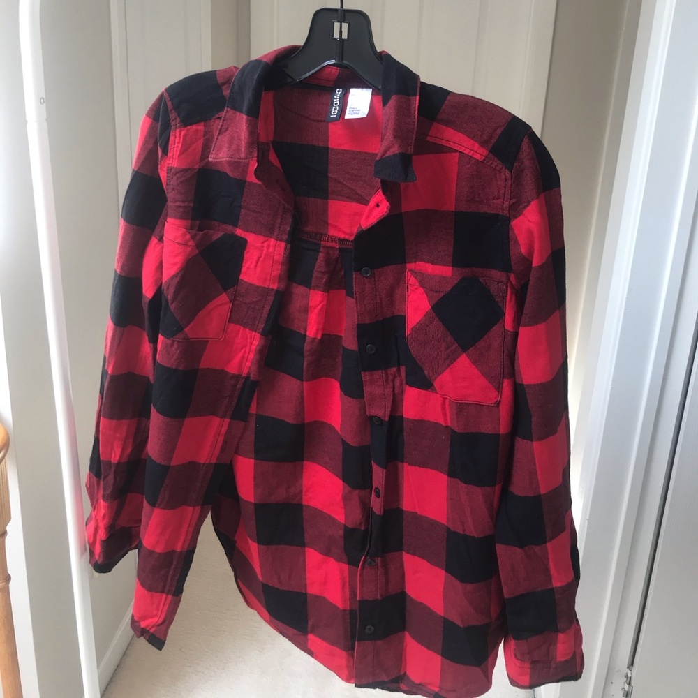 H&M Red Black Checker Button up Shirt